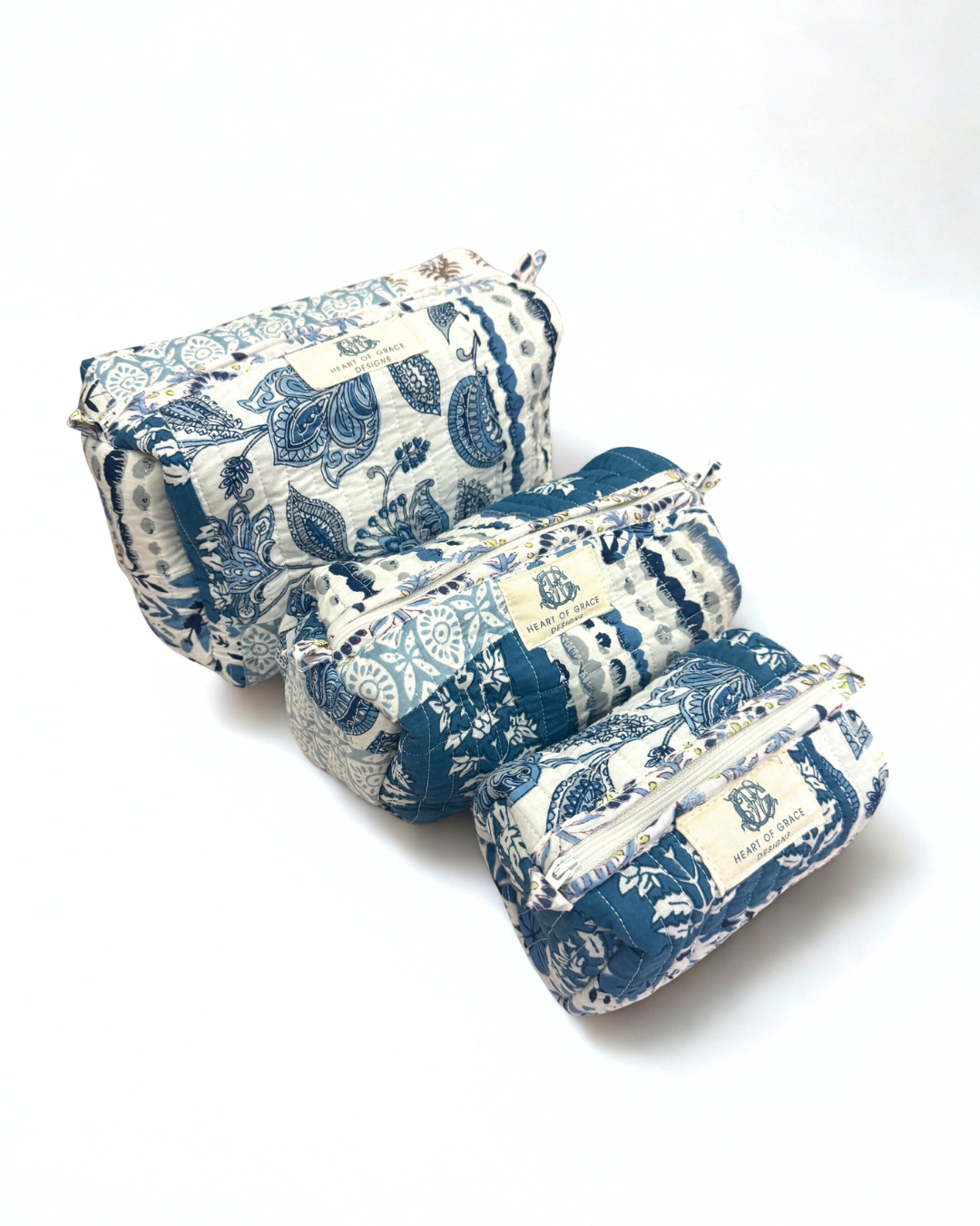 Bleu Chapelle | Quilted Cosmetic Set | No Handle