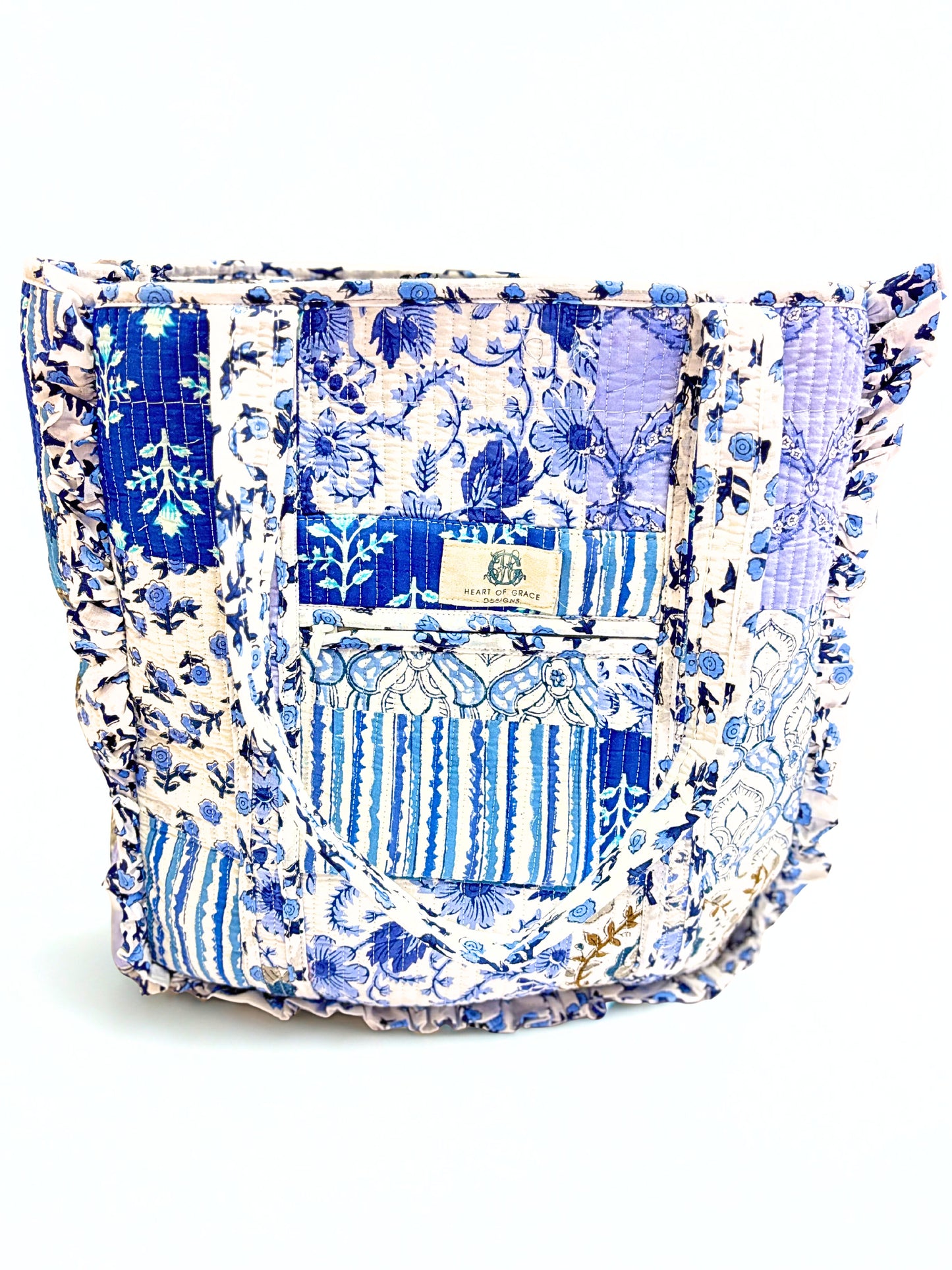 Tea Garden | Large Quilted Ruffle Tote Bag
