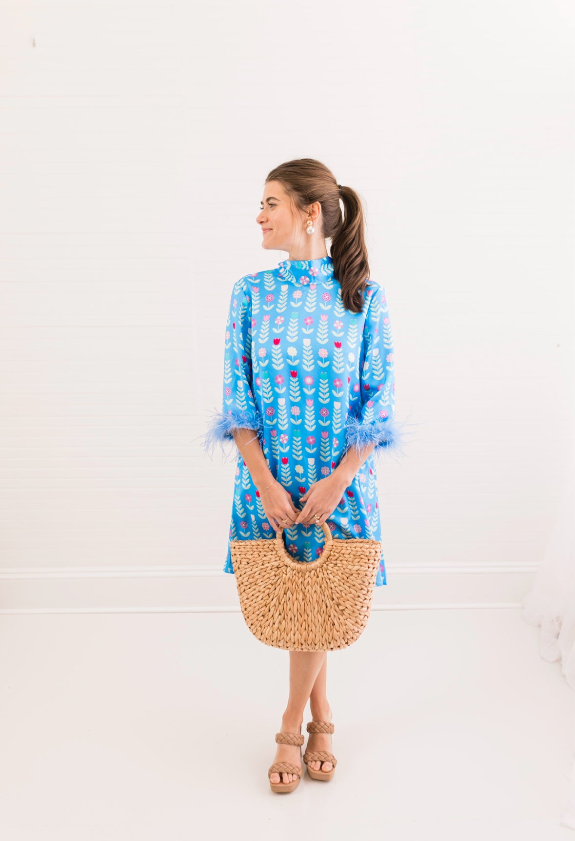 Grace Luxe Feather Caftan Mini Dress