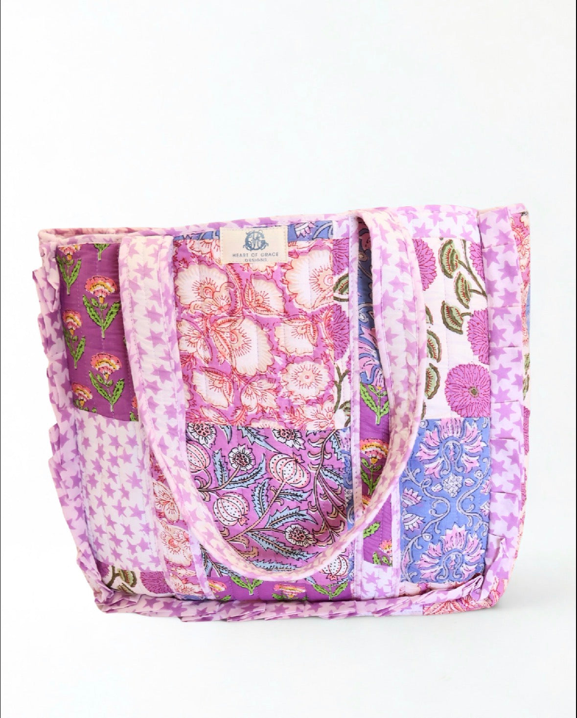 Starlit Blooms | Large Quilted Ruffle Tote Bag