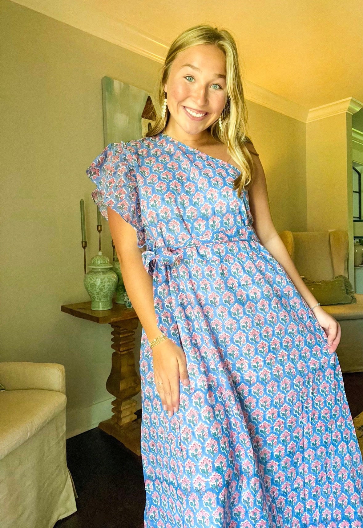 Pink blossom one shoulder