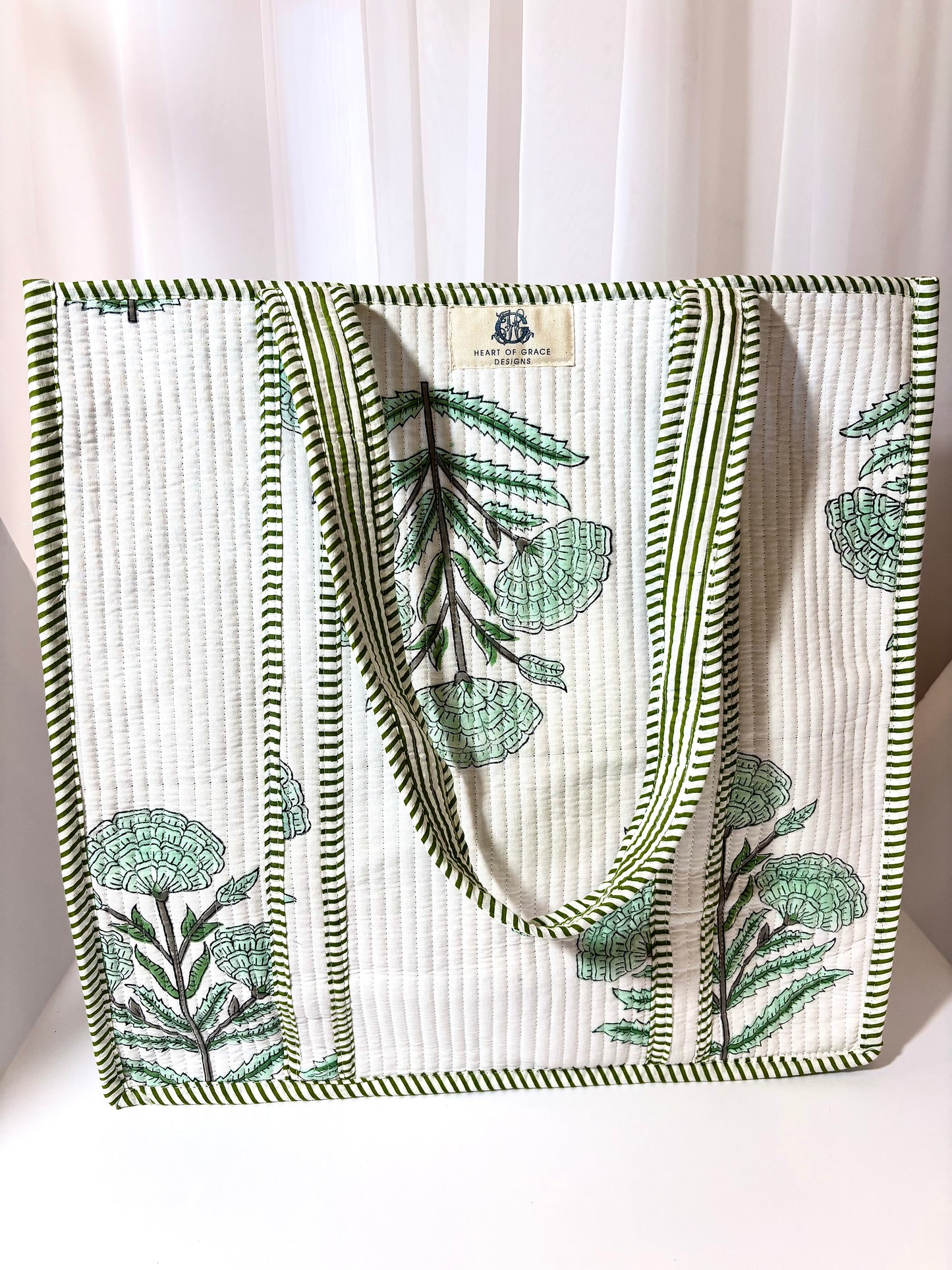 Green Haven | Large Quilted Tote Bag