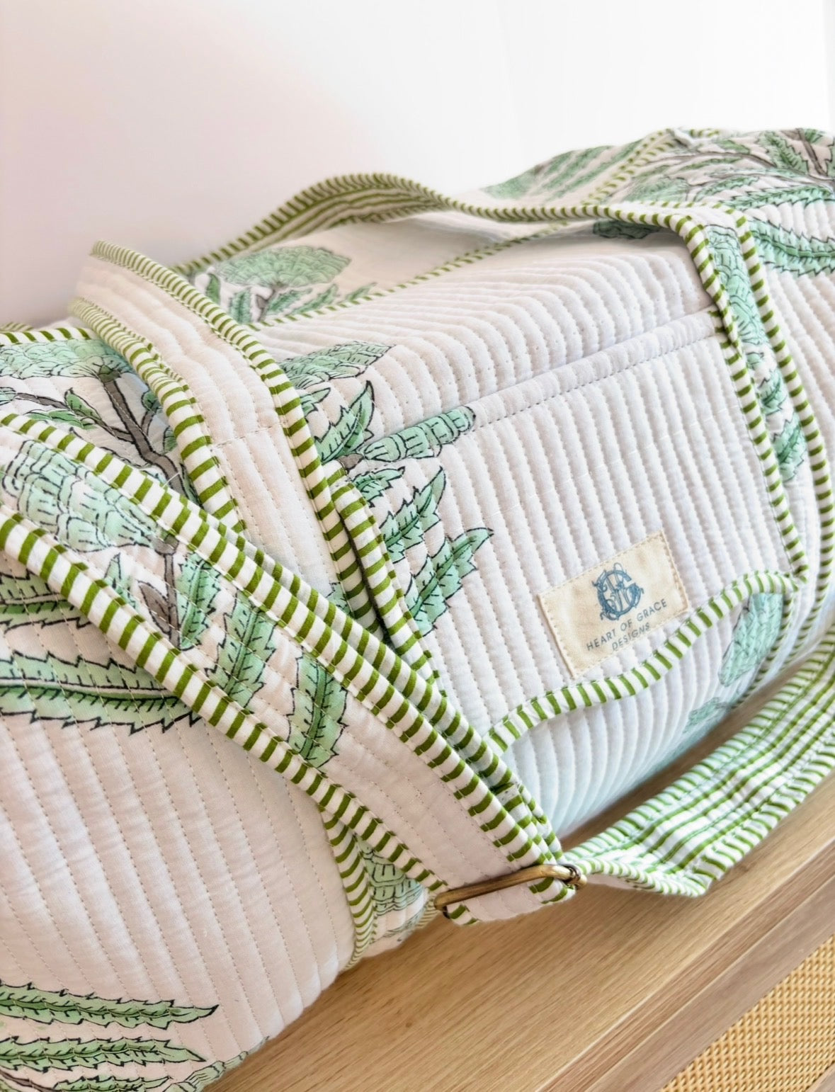 Green Haven | Large Scalloped Quilted Duffle Bag