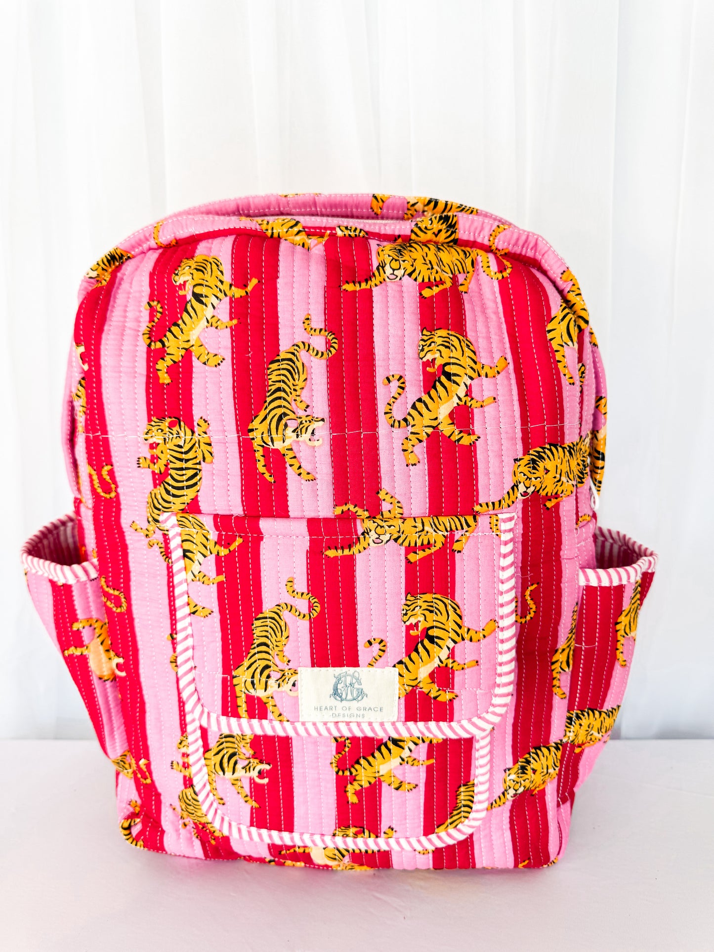 Pink Tiger Lily Quilted Backpack