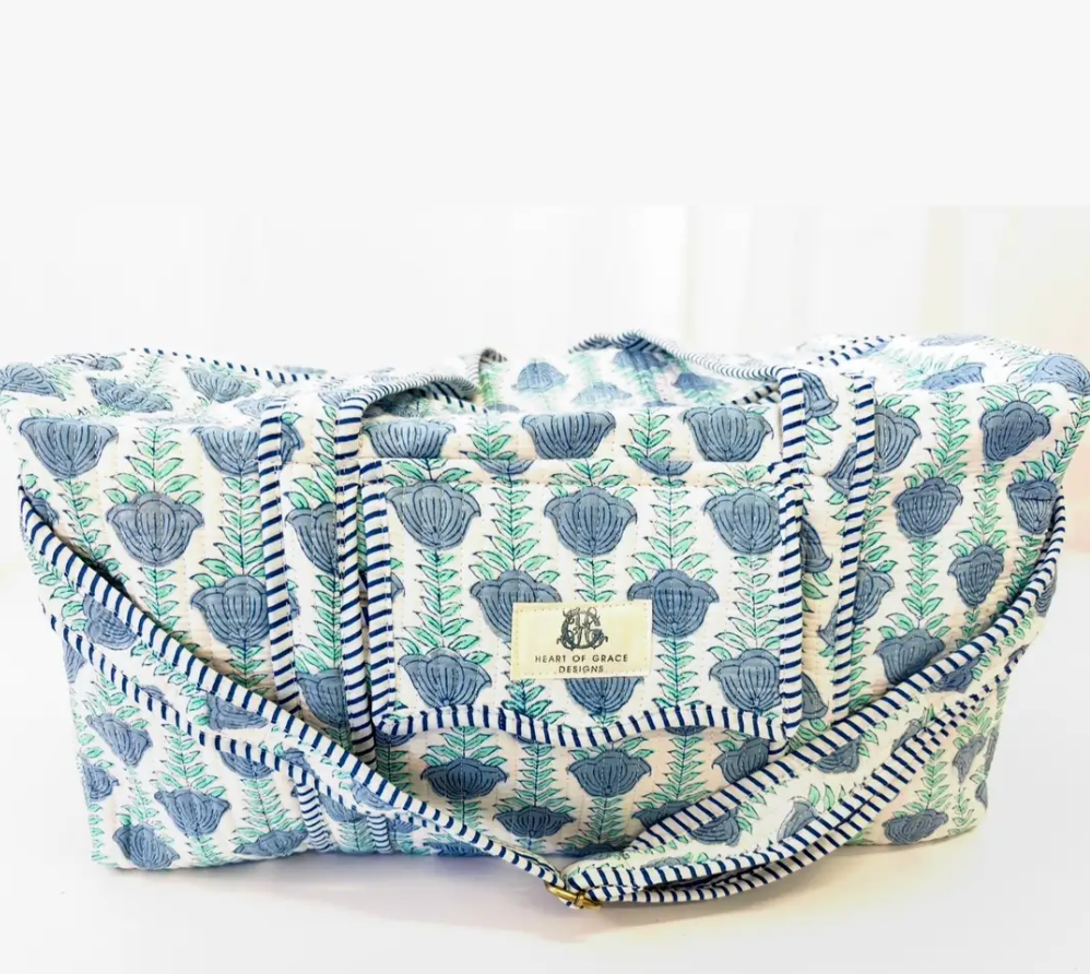Ocean Blooms | Large Quilted Scalloped Duffle Bag