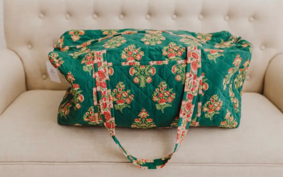 Block Print Quilted Duffle Bag Oversized | Elodie Luxe