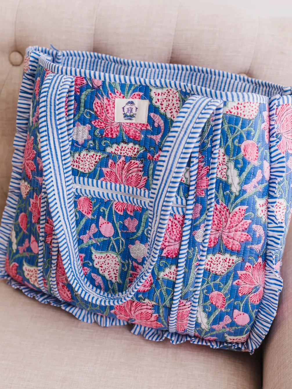 Seascape | Large Quilted Ruffle Tote Bag