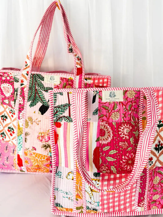 Pink City | Large Quilted Tote Bag
