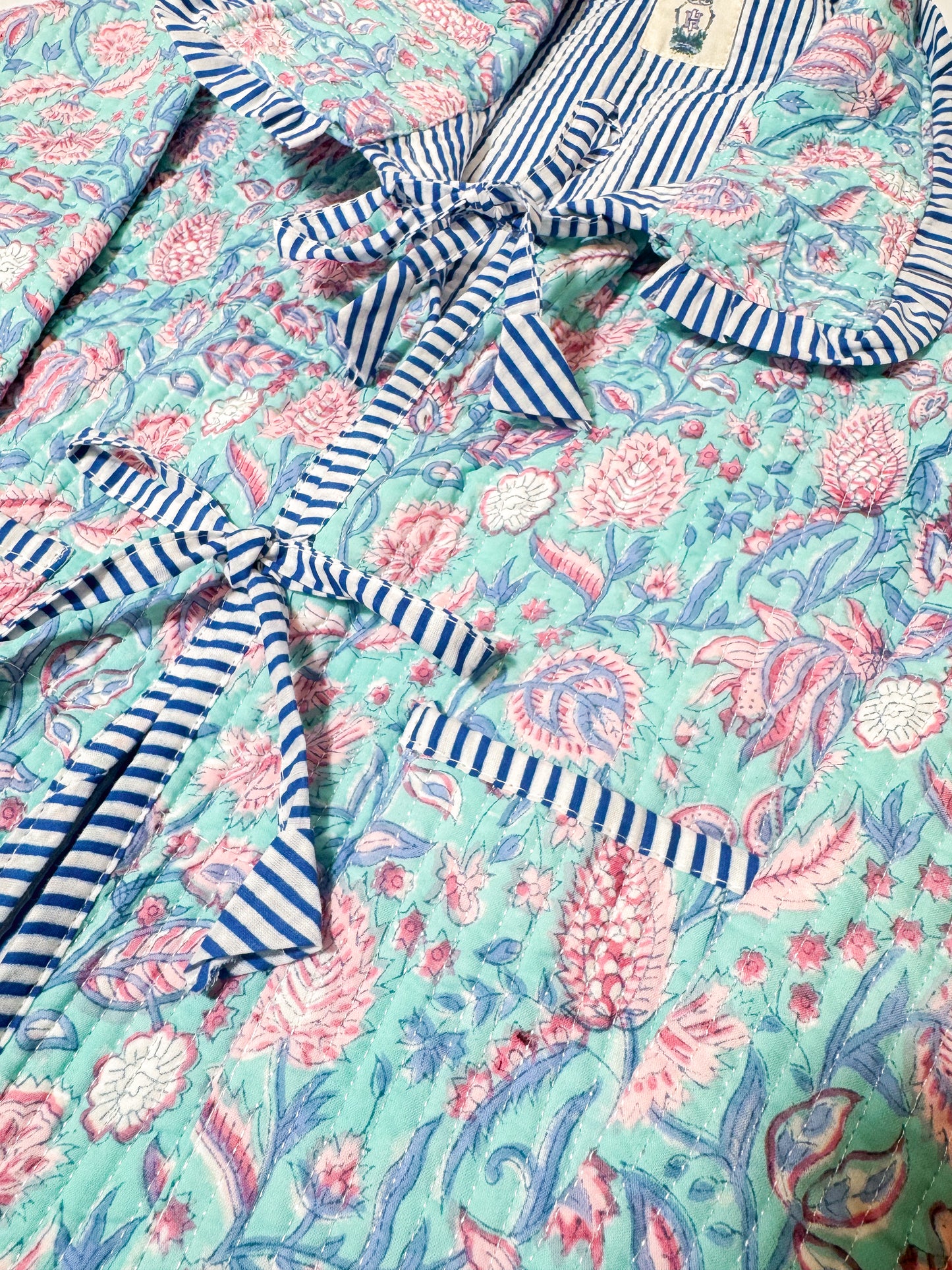 Lilac | Quilted Block Print Ruffle Bow Jacket