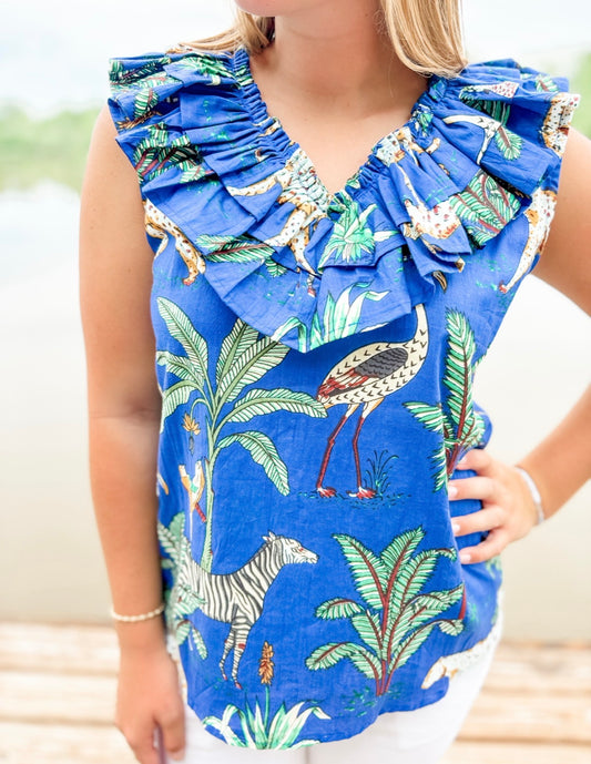 Safari Blooms Ruffle Top