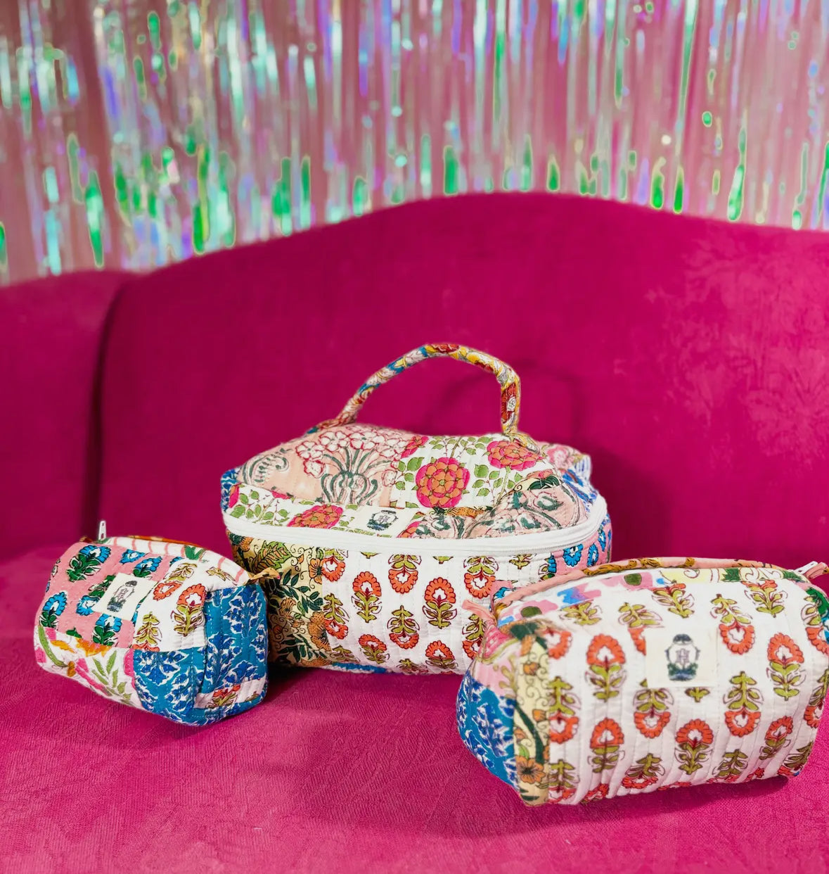 Wildflower Patch Quilted Cosmetic Bag Set of 3