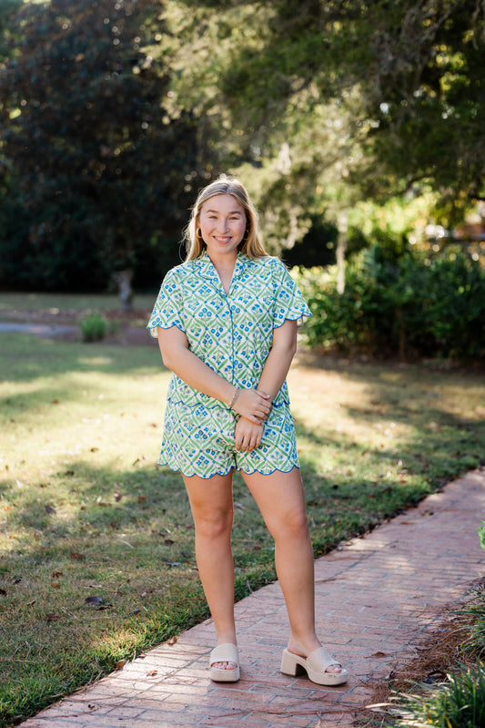 Jardin Bleu | Henley PJ Short Set