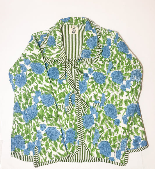 Charleston | Quilted Block Print Ruffle Bow Jacket