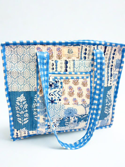 Bleu Chapelle | Large Quilted Zipper Tote Bag