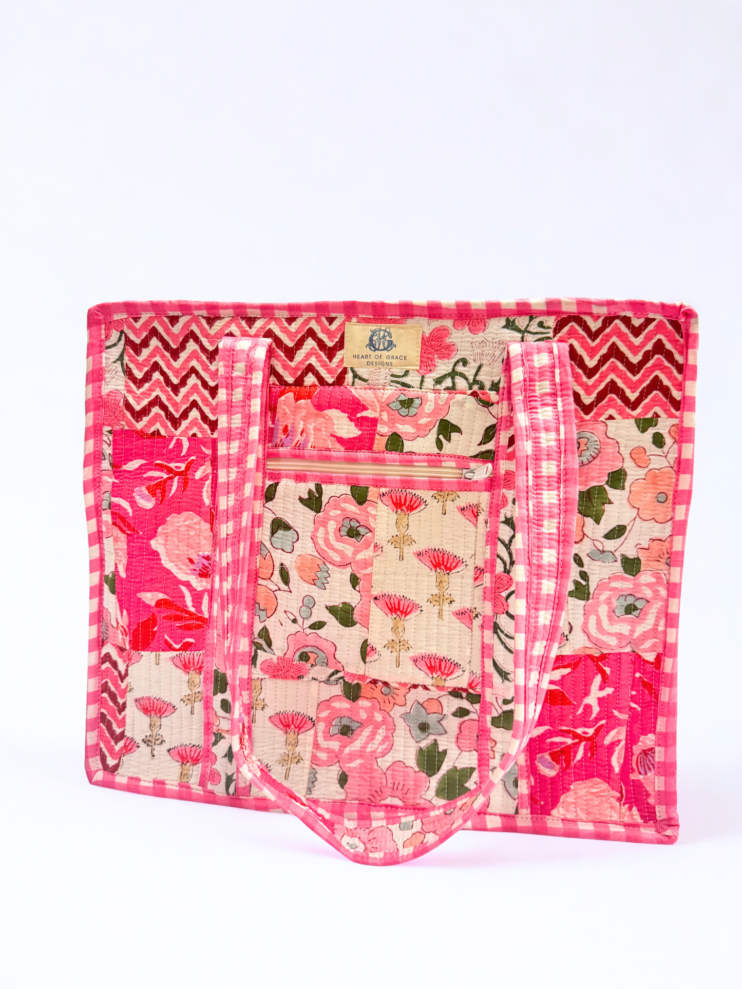 Pink Petale | Quilted Zipper Tote