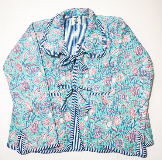 Lilac | Quilted Block Print Ruffle Bow Jacket