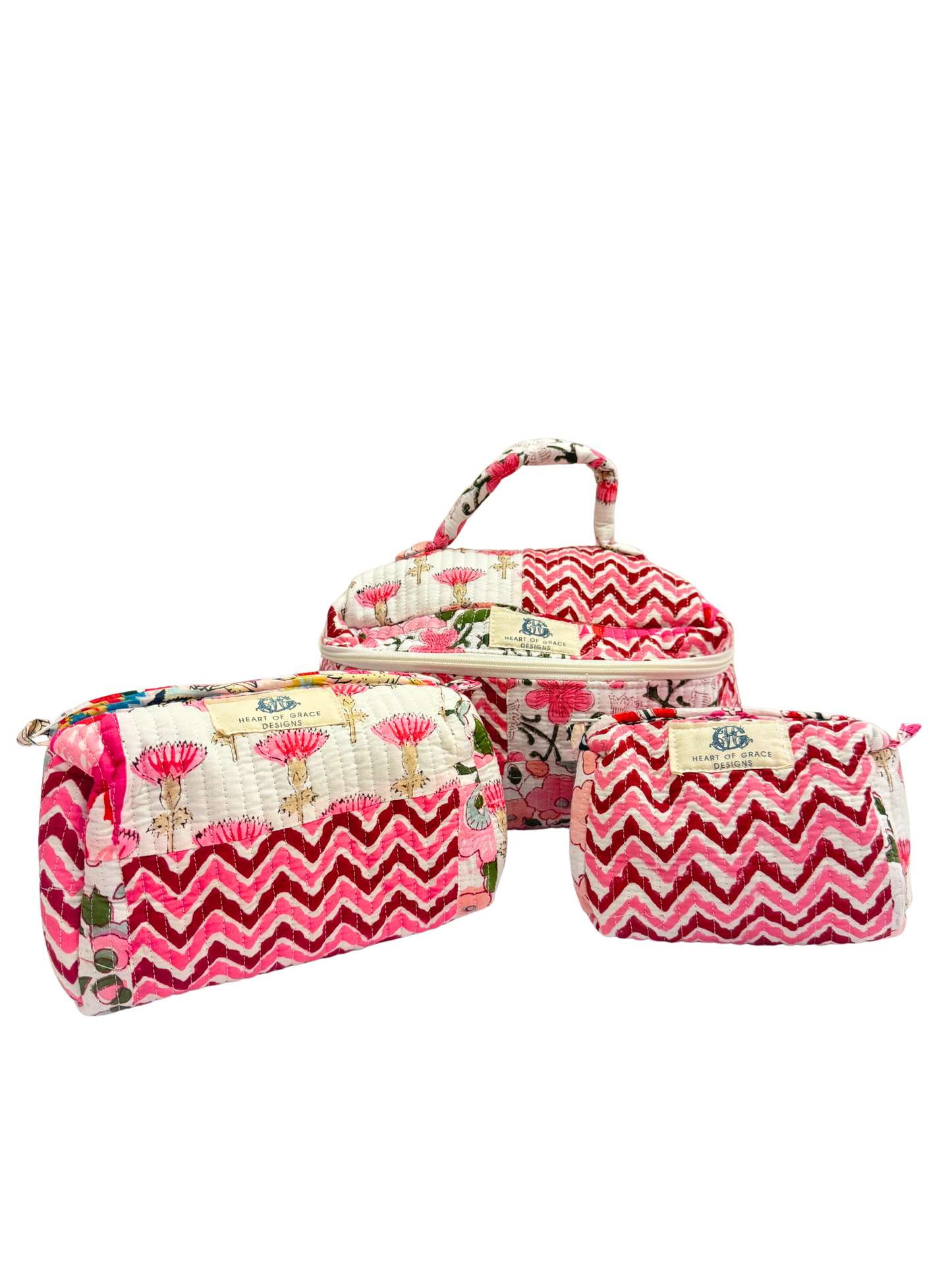 Pink Petale | Quilted Cosmetic Bag Set of 3