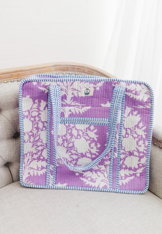 Lilac Blossoms | Quilted Zipper Tote Bag