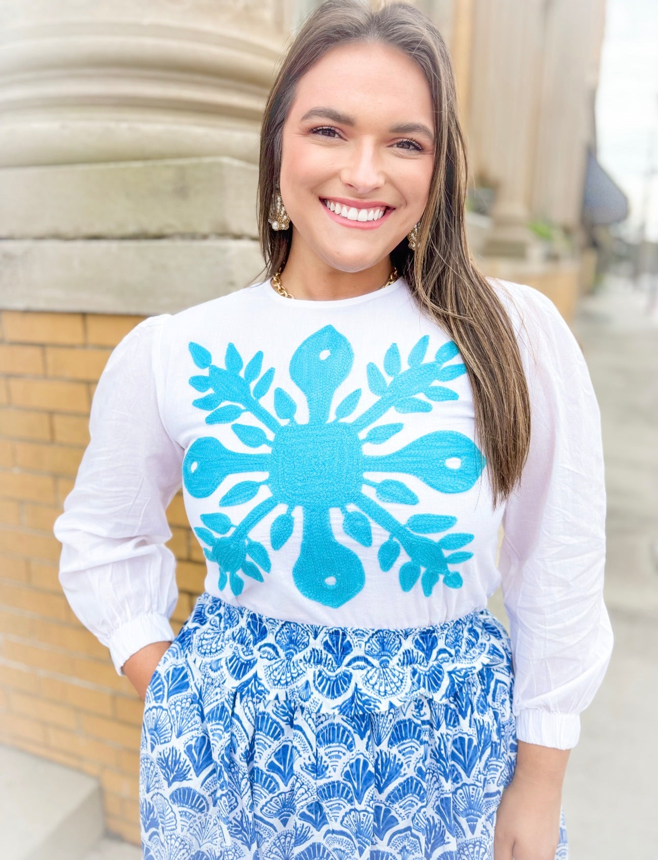 Blue Mughal Embroidered Top