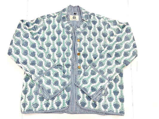 Ocean Blooms | Quilted Block Print Jacket