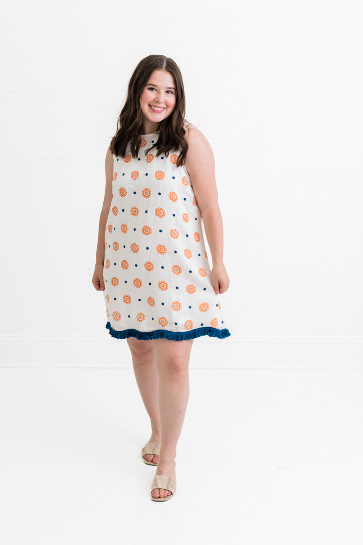 Navy + Orange | Mini Shift Dress