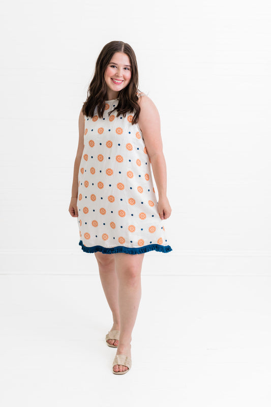 Navy + Orange | Mini Shift Dress