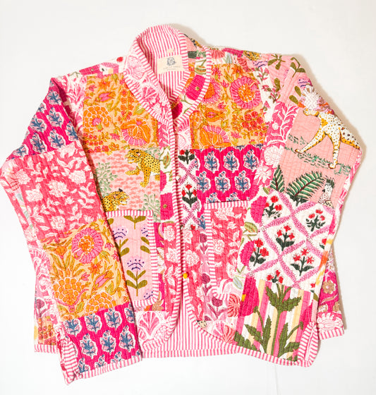Pink City | Quilted Block Print Jacket