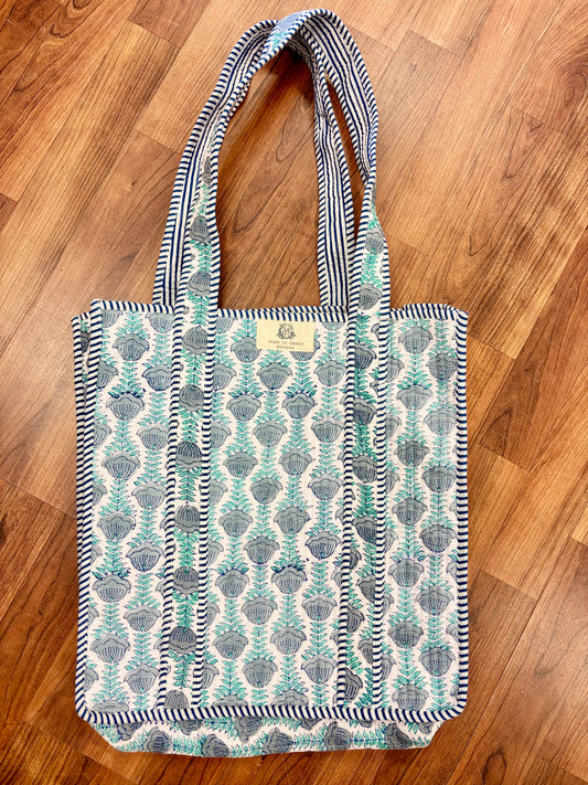 Blue Trellis | Regular Quilted Tote Bag