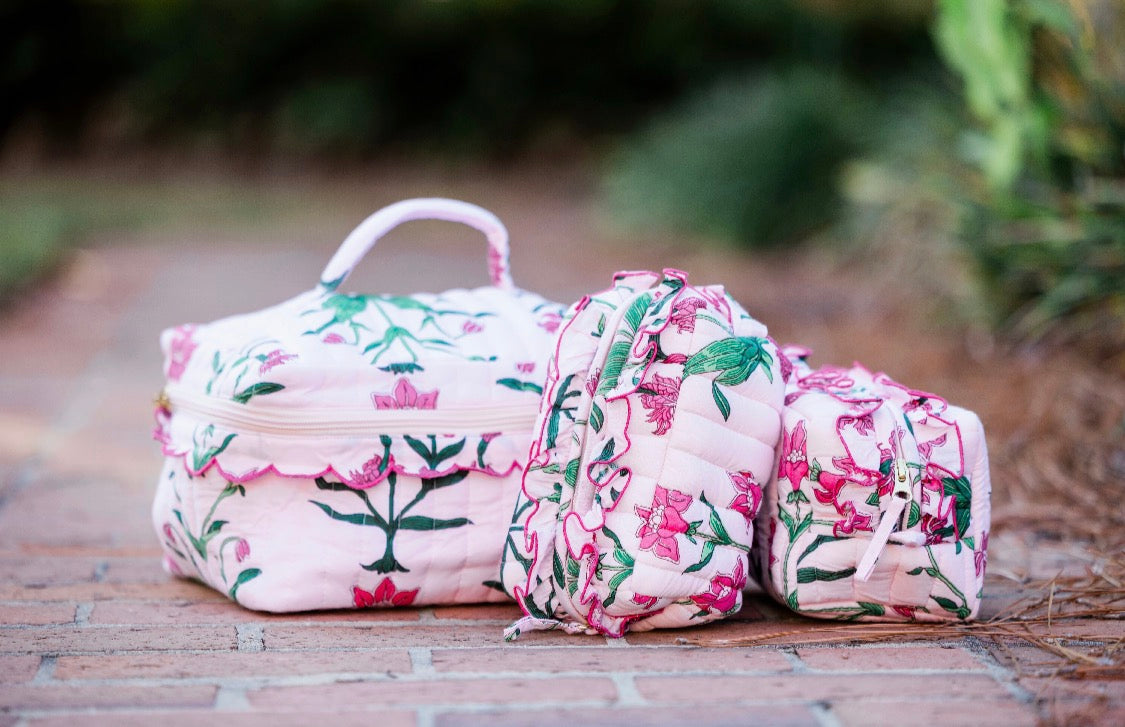 Rose d’Iris Luxe | Quilted Ruffle Cosmetic Bags Set