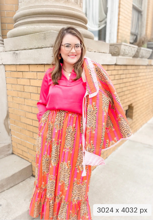 Pink + Orange Eye of the Tiger | Ruffle Skirt