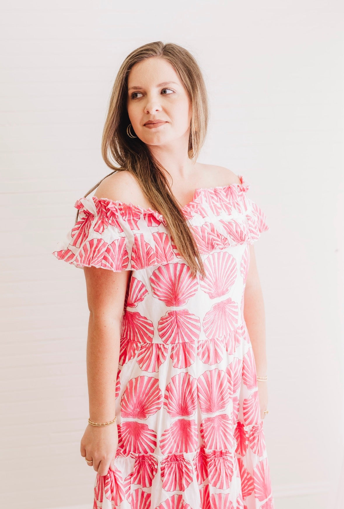 Pink Shell Off the Shoulder Maxi