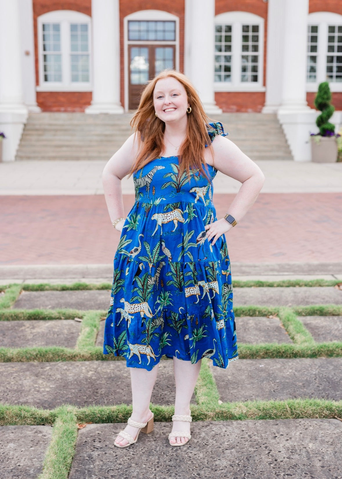 Blue safari ruffle sleeve dress