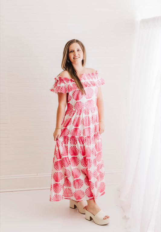 Pink Shell Off the Shoulder Maxi