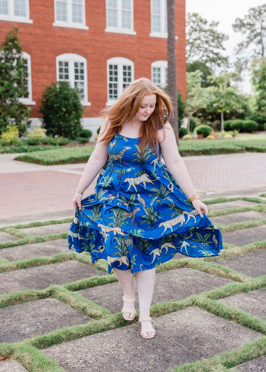 Blue safari ruffle sleeve dress
