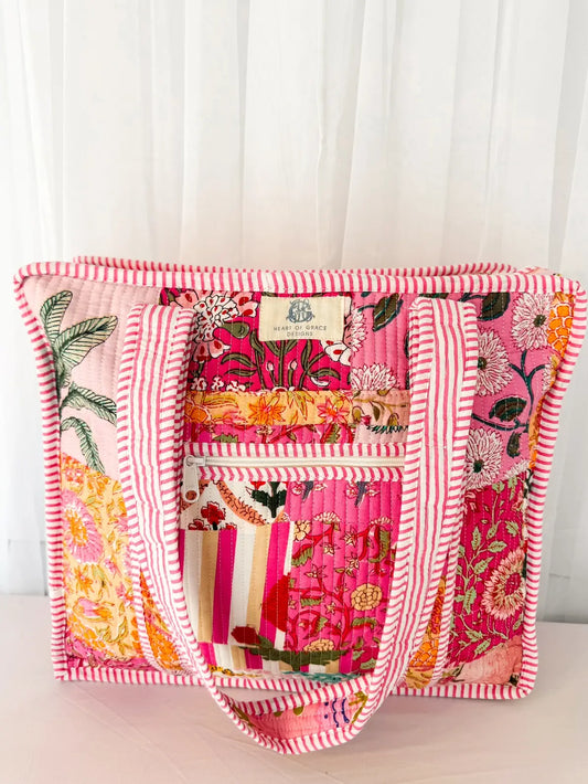 Pink City | Large Quilted Zipper Tote