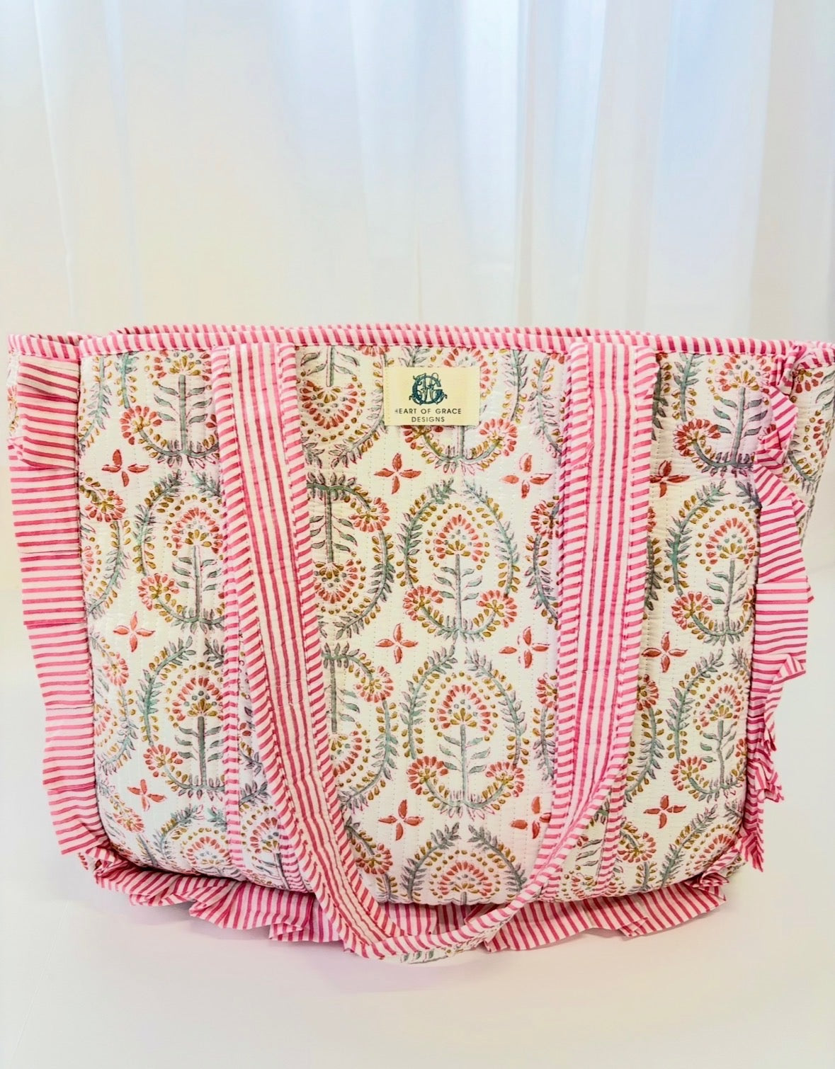 Sunset Isle | Large Quilted Ruffle Tote Bag