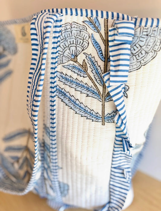 Blue Heron | Large Quilted Ruffle Tote Bag