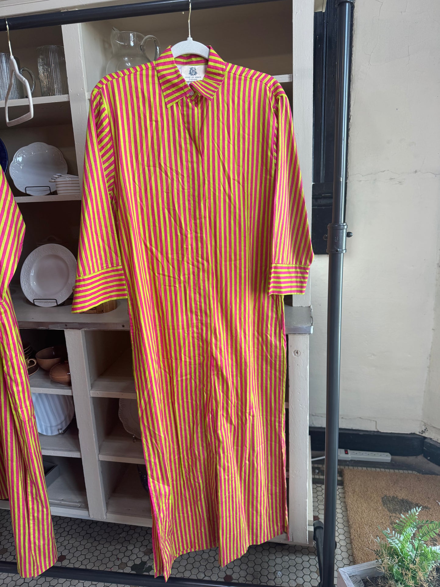 Pink and Green Stripe Caftan Dress