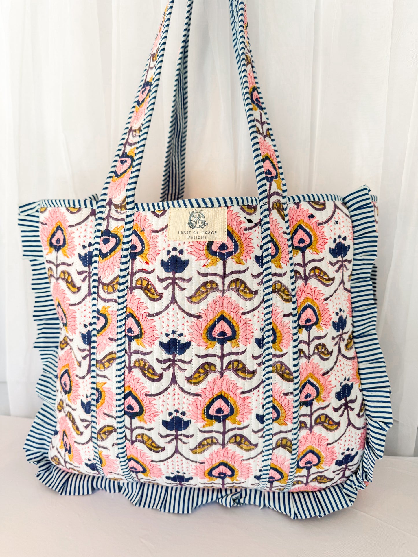 Rosewood | Large Quilted Ruffle Tote