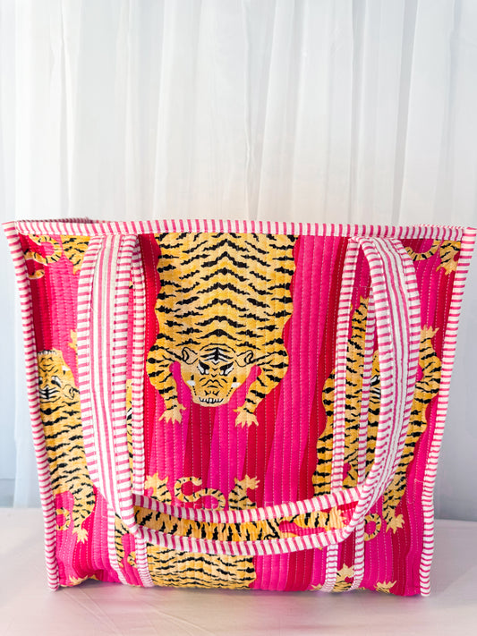 Pink Eye of the Tiger Quilted Tote