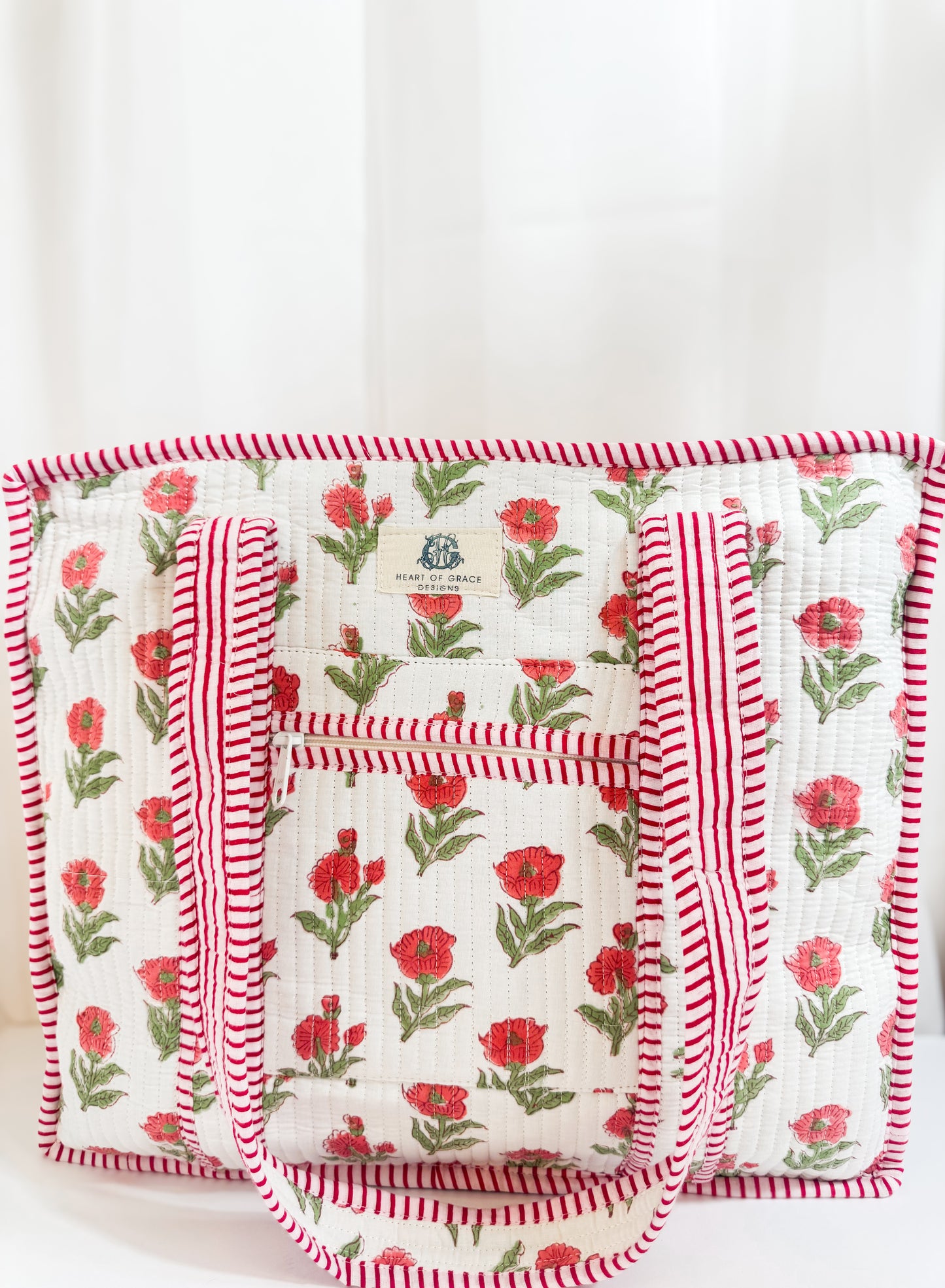 Magnolia Rose’ | Large Quilted Zipper Tote Bag