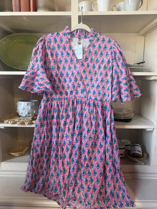 Blue Blossom Puff Sleeve Mini Dress