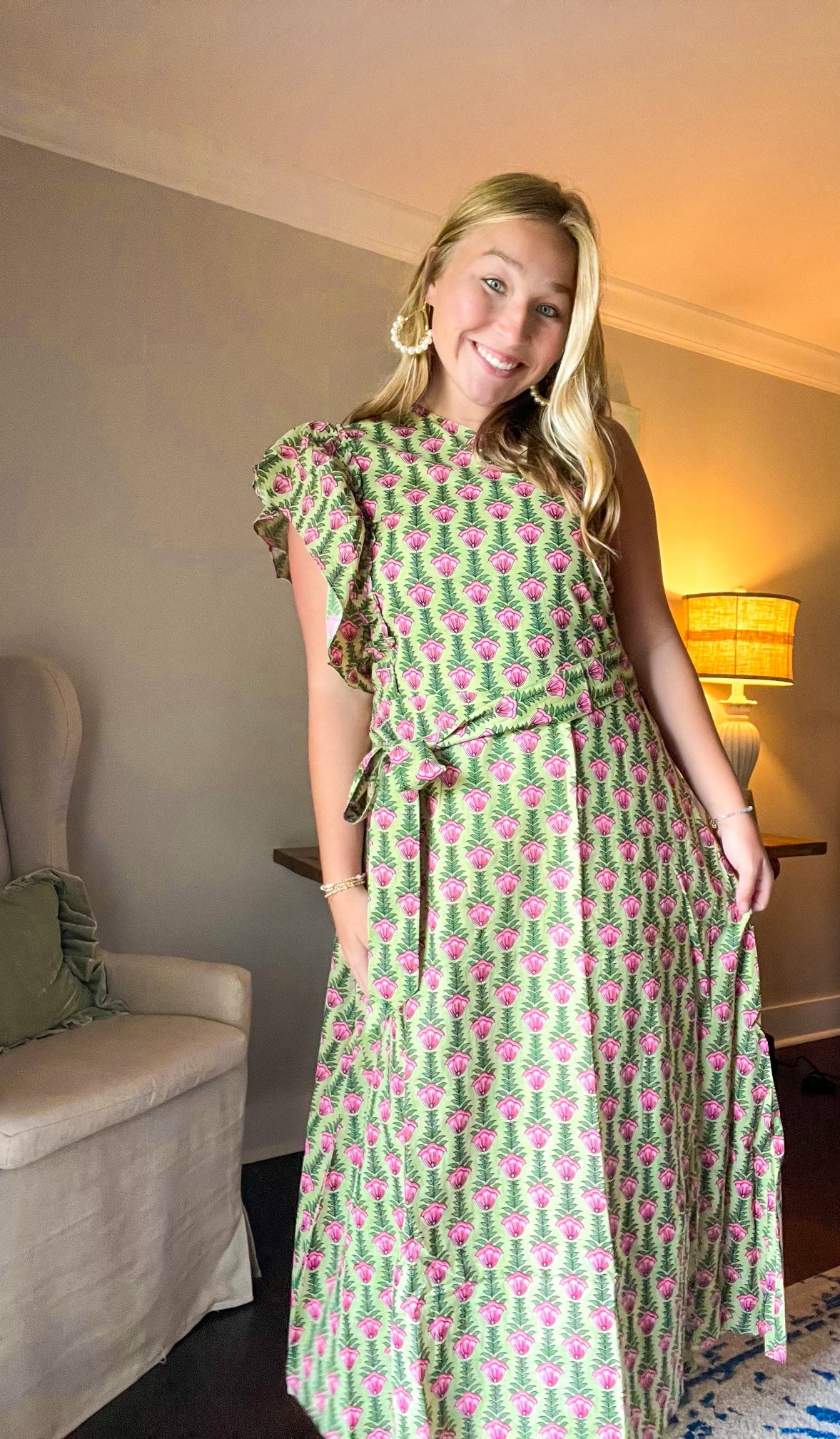 Green Ivy One Shoulder Maxi Dress