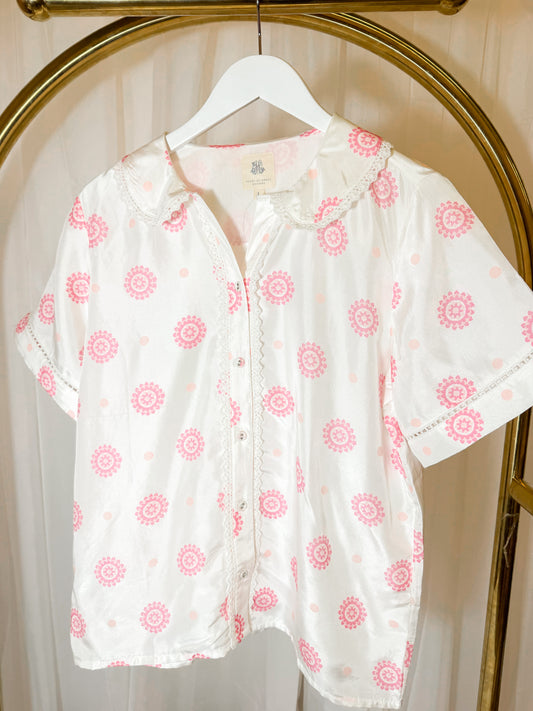 Rosette Satin Embroidered Top