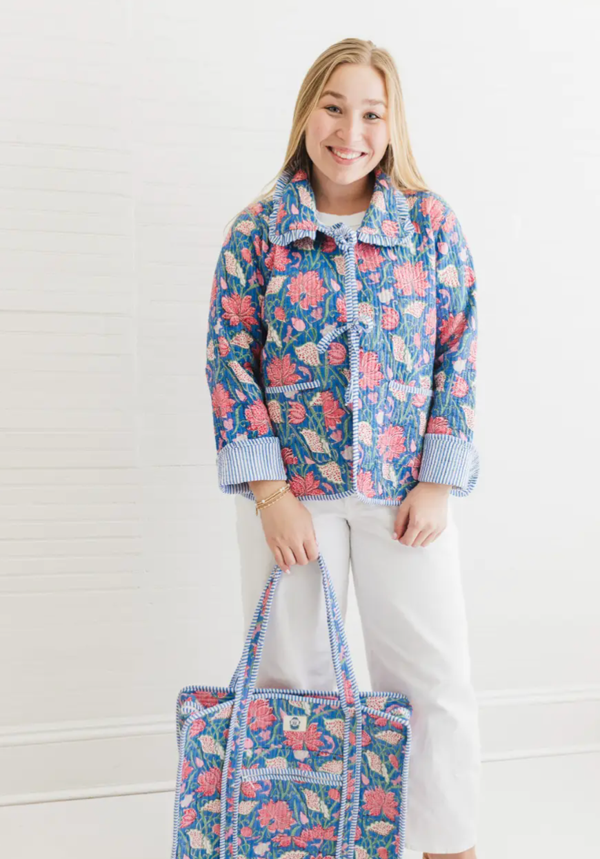 Seascape | Quilted Block Print Ruffle Bow Jacket