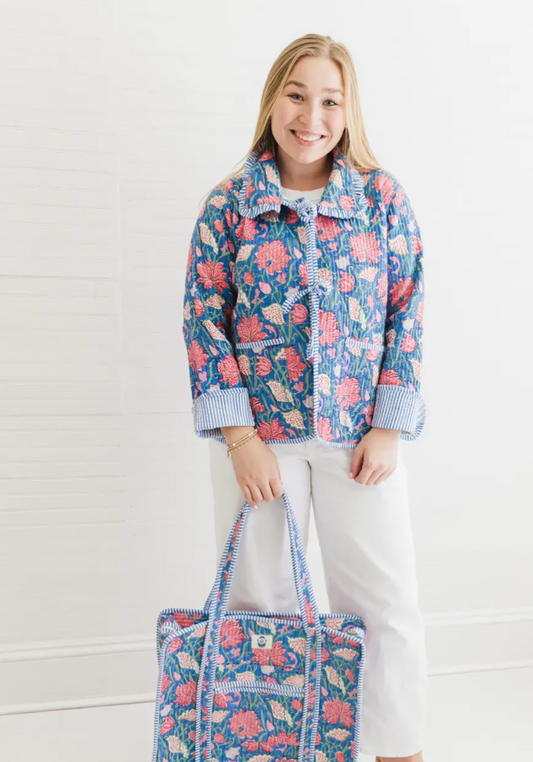 Seascape | Quilted Block Print Ruffle Bow Jacket