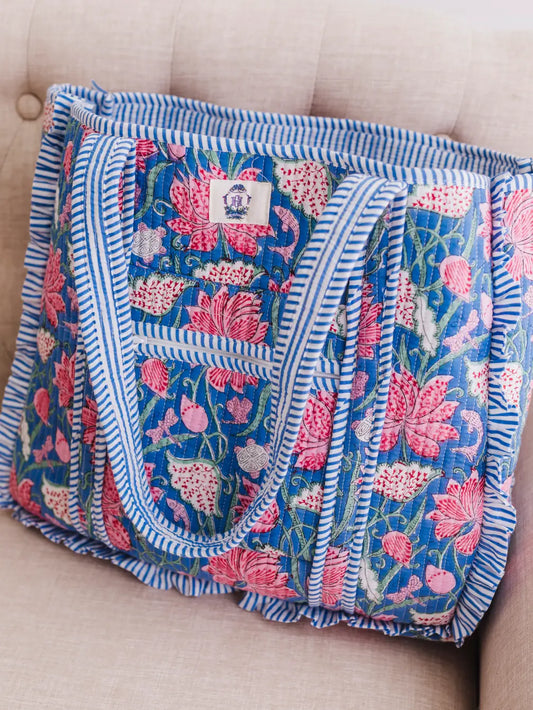 Seascape | Large Quilted Ruffle Tote Bag